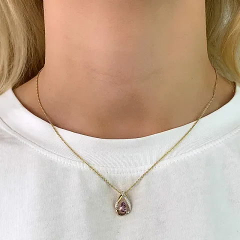 Tropfen Amethyst Anhänger aus 9 Karat Gold mit Rhodium