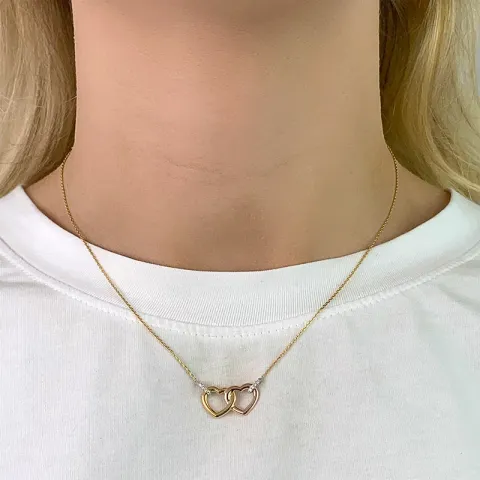 Doppeltes Herz Anhänger mit Halskette aus 9 Karat Gold mit Rhodium