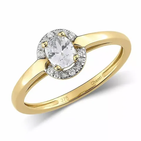 ovaler Zirkon Ring aus 9 Karat Gold mit Rhodium