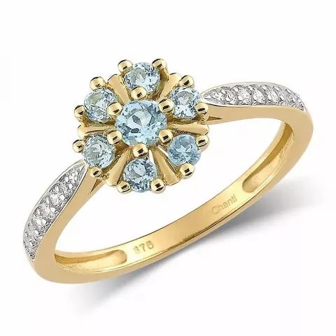 Blumen blauem Topas Ring aus 9 Karat Gold mit Rhodium