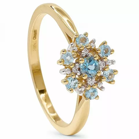 Polierter Blumen blauem Topas Ring aus 9 Karat Gold mit Rhodium