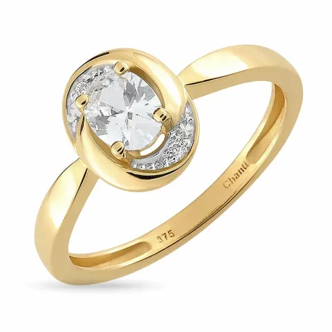 ovaler weißem Zirkon Ring aus 9 Karat Gold mit Rhodium