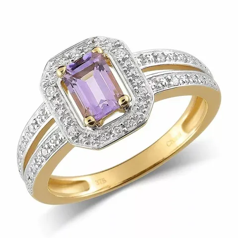 Elegant violettem Amethyst Goldring aus 9 Karat Gold mit Rhodium