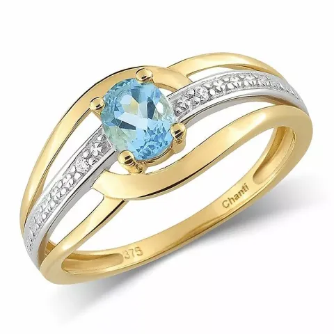 Glatt blauem Topas Ring aus 9 Karat Gold mit Rhodium