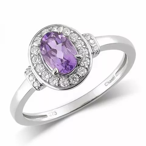 ovaler violettem Amethyst Ring aus 9 Karat Weißgold