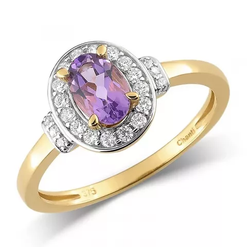 ovaler violettem Amethyst Ring aus 9 Karat Gold mit Rhodium