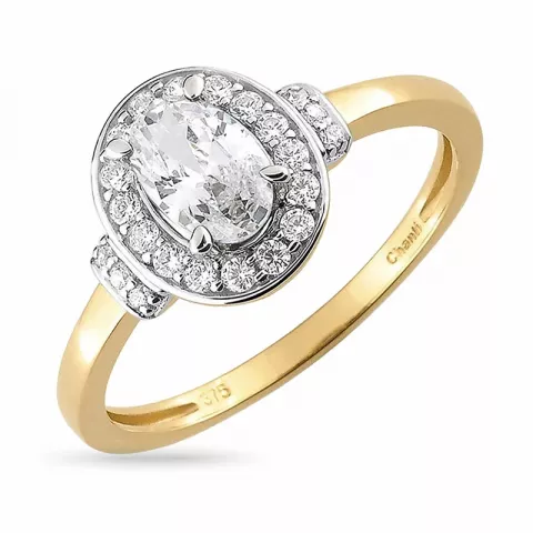 ovaler weißem Zirkon Ring aus 9 Karat Gold mit Rhodium