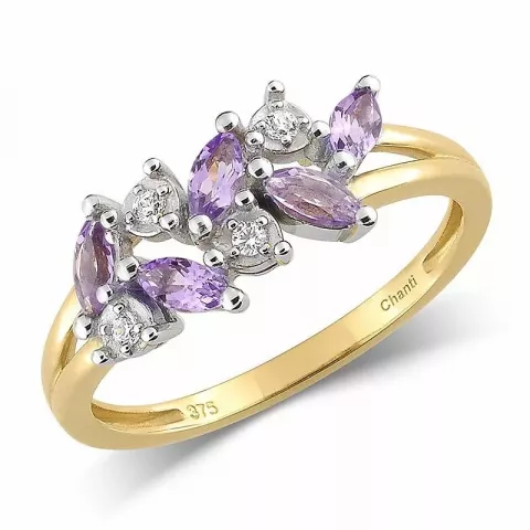 Elegant violettem Amethyst Goldring aus 9 Karat Gold mit Rhodium