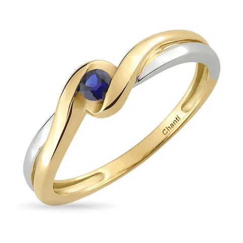 blauem Ring aus 9 Karat Gold mit Rhodium