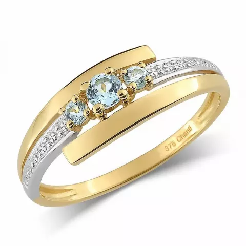 Polierter blauem Ring aus 9 Karat Gold mit Rhodium