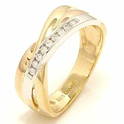 abstraktem Diamant Ring in 14 Karat Gelb-, Weiß- und Rotgold 0,09 ct