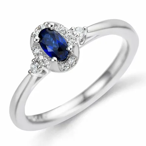 blauem Saphir Diamantring in 14 Karat Weißgold 0,08 ct 