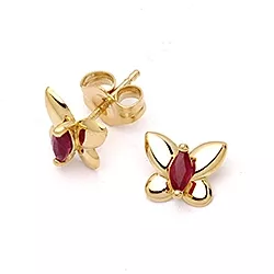 Schmetterlinge Ohrringe in 9 Karat Gold mit synthetischen Rubinen