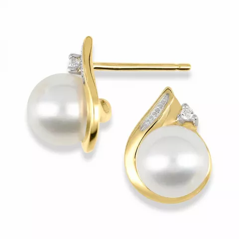 Perle Ohrringe in 9 Karat Gold und Weißgold mit Zirkonen
