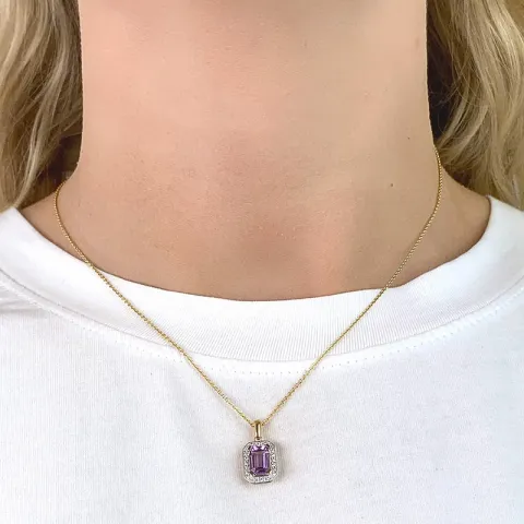 viereckigem Amethyst Anhänger aus 9 Karat Gold mit Rhodium