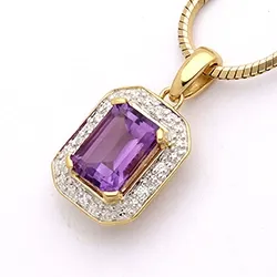 viereckigem Amethyst Anhänger aus 9 Karat Gold mit Rhodium