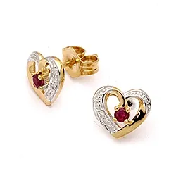 Herz Ohrringe in 9 Karat Gold mit Rhodium mit Zirkon und Rubin