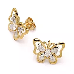 großen Schmetterlinge Ohrringe in 9 Karat Gold mit Rhodium mit Zirkon
