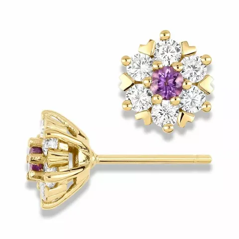 Runden Ohrringe in 9 Karat Gold mit Amethysten und Zirkonen