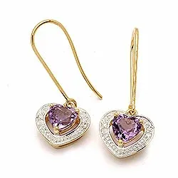 Herz Ohrringe in 9 Karat Gold und Weißgold mit Amethysten und Zirkonen