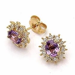 Schmuck: ovalen Ohrringe in 9 Karat Gold mit Amethysten und Zirkonen