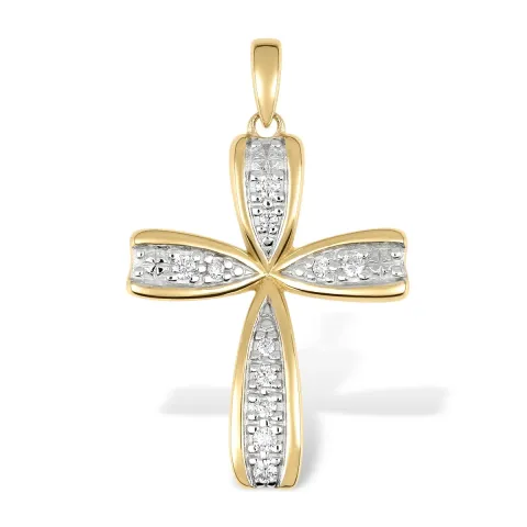 Kreuz Zirkon Anhänger aus 9 Karat Gold mit Rhodium