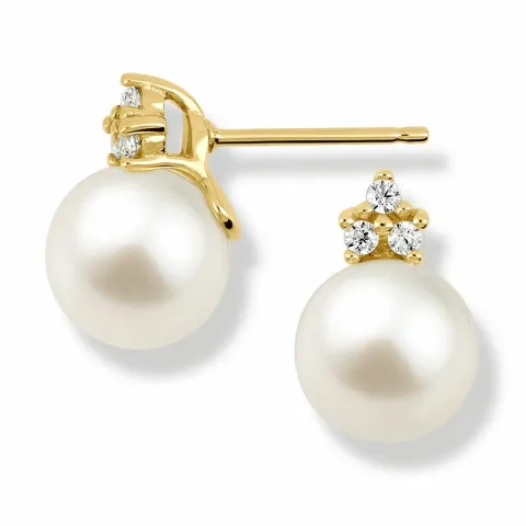 Perleohrstecker in 9 Karat Gold mit Zirkonen