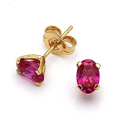 Goldohrstecker in 9 Karat Gold mit synthetischen Rubinen