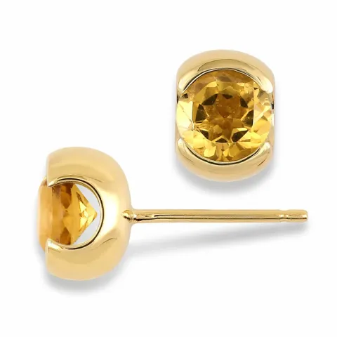 Runden Ohrstecker in 9 Karat Gold mit Citrinen