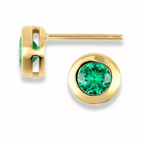 Runden Ohrringe in 9 Karat Gold mit Synthetischer Smaragd