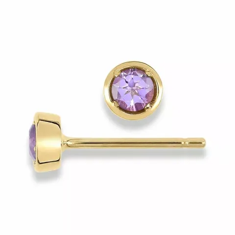 Kleinen runden Ohrstecker in 9 Karat Gold mit Amethysten