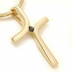 Kreuz saphir anhänger in 14 karat gold 0,04 ct