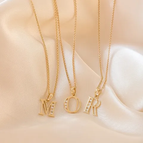 buchstab r Anhänger in 14 karat Gold 0,04 ct