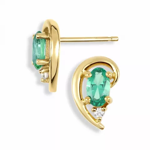 Ohrringe in 9 Karat Gold mit Synthetischer Smaragd und Diamanten 