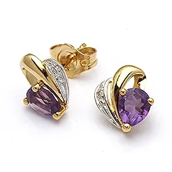 Herz Ohrringe in 9 Karat Gold und Weißgold mit Amethysten und Zirkonen