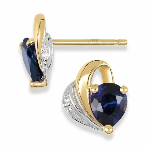 Herz Ohrringe in 9 Karat Gold und Weißgold mit synthetischen Saphiren und Zirkonen