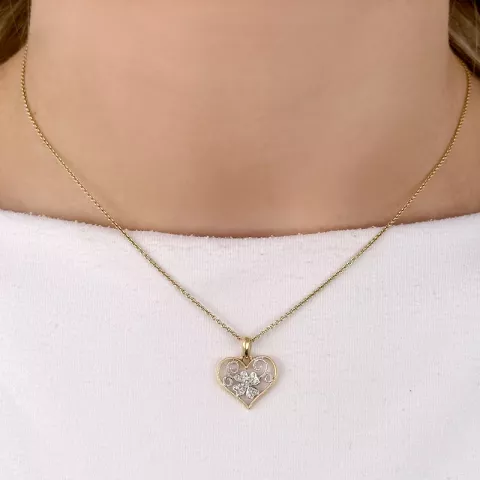 Herz Diamant Anhänger in 14 karat Gold- und Weißgold 0,06 ct