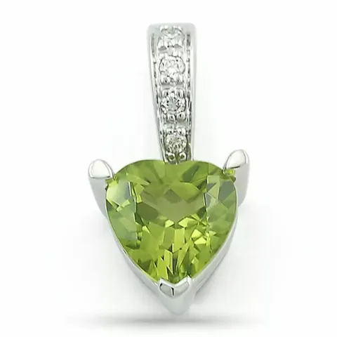 Grünem peridot diamantanhänger in 14 karat weißgold 0,03 ct