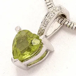 Grünem peridot diamantanhänger in 14 karat weißgold 0,03 ct