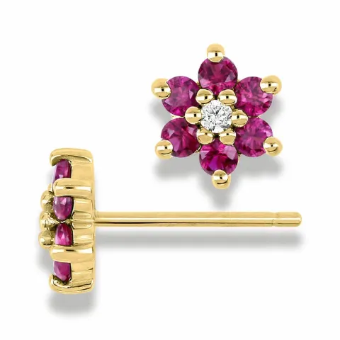 Blumen Ohrringe in 9 Karat Gold mit synthetische Rubin und Zirkon