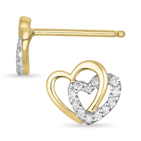 Herz Diamant Ohrstecker in 14 Karat Gold und Weißgold mit Diamant 