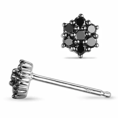 Blumen schwarzem Diamant Ohrstecker in 14 Karat Weißgold mit schwarz Diamant