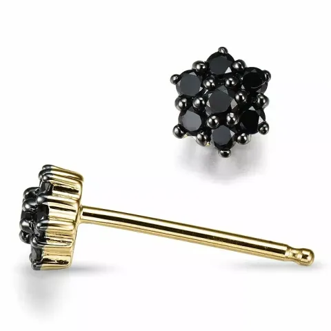 Blumen schwarzem Ohrstecker in 14 Karat Gold mit schwarz Diamant