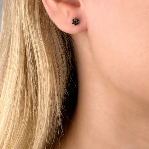 Blumen schwarzem Ohrstecker in 14 Karat Gold mit schwarz Diamant