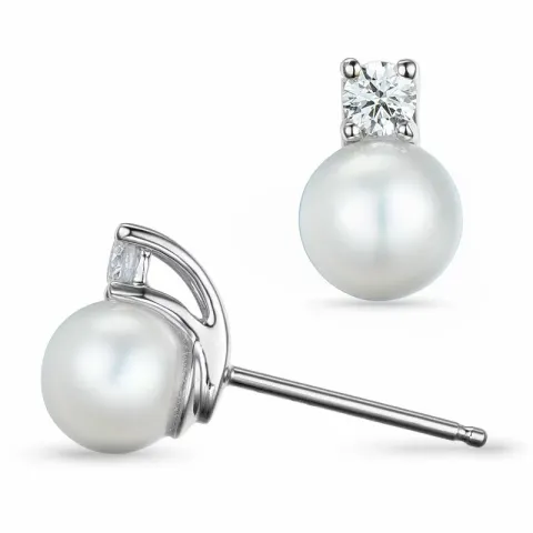 Perle Ohrstecker in 14 Karat Weißgold mit Diamant
