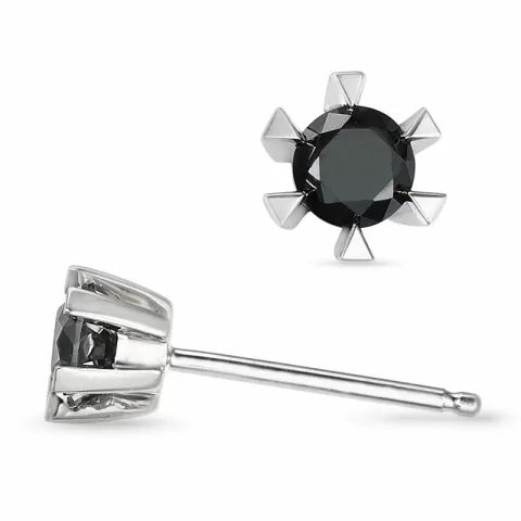 2 x 0,20 ct schwarzem Solitärohrstecker in 14 Karat Weißgold mit schwarz Diamant 