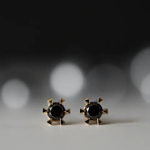 2 x 0,21 ct schwarzem Solitärohrstecker in 14 Karat Gold mit schwarz Diamant 