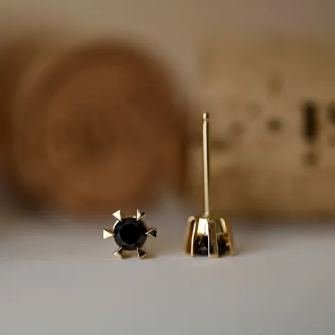 2 x 0,21 ct schwarzem Solitärohrstecker in 14 Karat Gold mit schwarz Diamant 