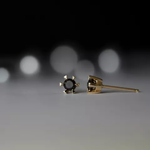 2 x 0,21 ct schwarzem Solitärohrstecker in 14 Karat Gold mit schwarz Diamant 