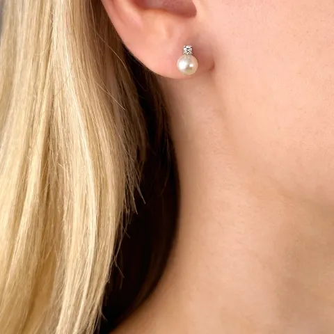 Perle Ohrringe in 14 Karat Weißgold mit Diamant